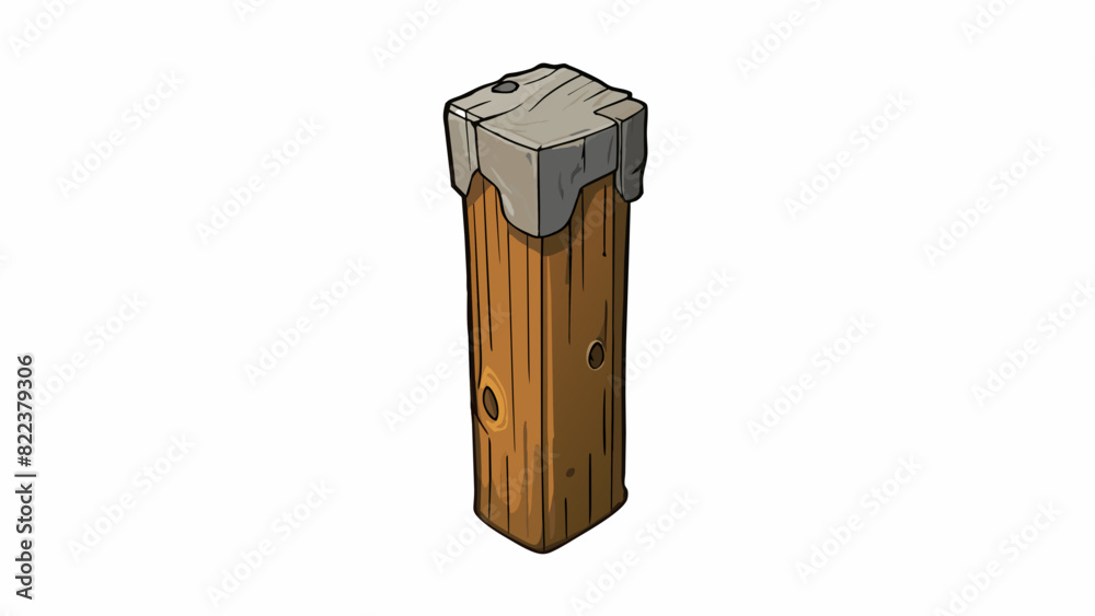 Poster the target was a tall wooden post with a flat rectangular top. the post was weathered and worn with 