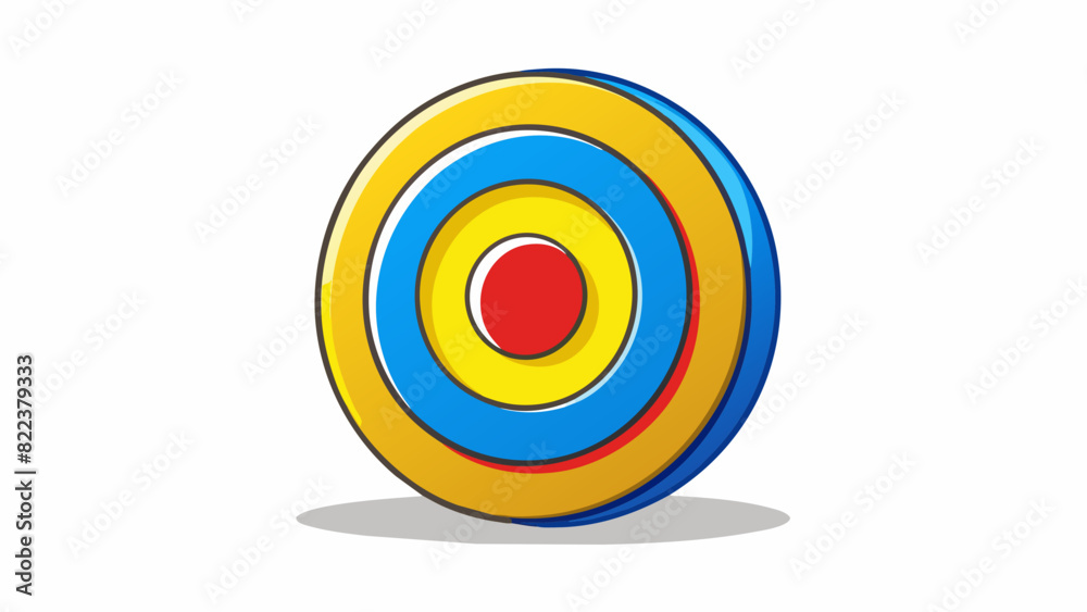 Poster The target was a metallic bullseye made up of three concentric circles each one a different color blue yellow and red. The surface of the target was. Cartoon Vector