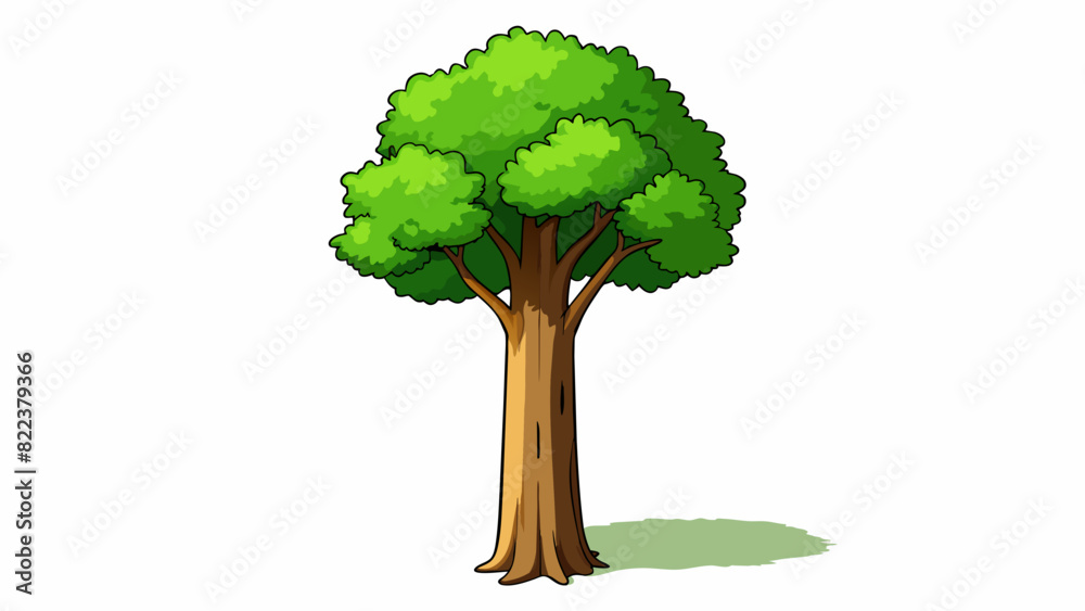 Poster The tree stood tall and proud its towering height casting a comforting shadow on the ground. Its trunk was thick and sy with dark rough bark that. Cartoon Vector