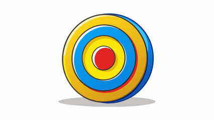 The target was a metallic bullseye made up of three concentric circles each one a different color blue yellow and red. The surface of the target was. Cartoon Vector