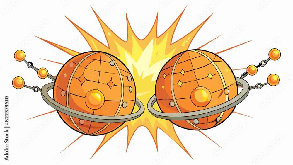 Poster two fiery orbs locked in an eternal dance around each other. their radiating heat and brightness ill