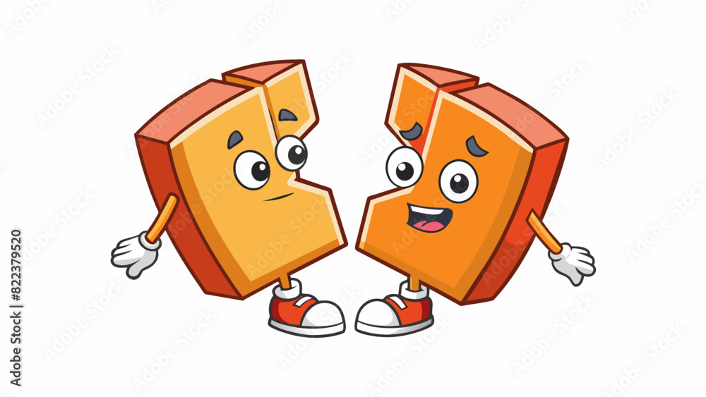 Aufkleber Two halves of a broken object fitting together perfectly signifying the idea of sharing resources and coming together to create soing whole.. Cartoon Vector