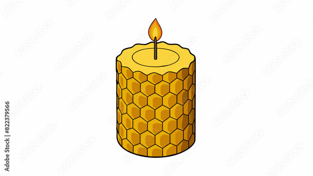 Poster a allnatural beeswax candle rolled by hand and featuring a unique honeycomb texture. the wick is cen