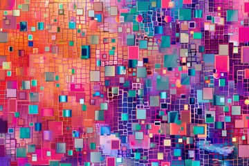 Fototapeta premium A colorful abstract painting with many squares and triangles