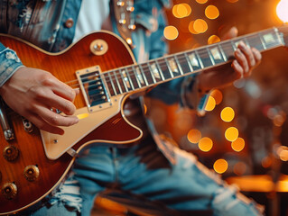 Naklejka premium Close-up of a musician playing the guitar