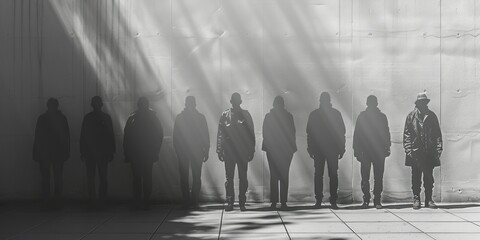 A diverse group of people standing in a row next to each other