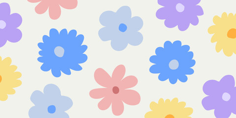 Naklejka premium Trendy floral seamless pattern. Hand drawn 70s style floral background illustration in pastel colors