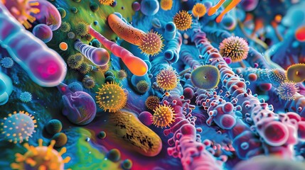 Vivid microscopic image of bacteria
