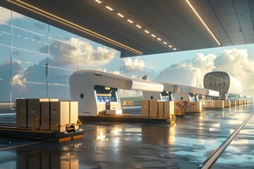 Futuristic Automated Air Cargo Terminal with Advanced Robotic Systems for Efficient Package Delivery