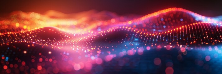 Digital painting of a mountain summit illuminated by various lights