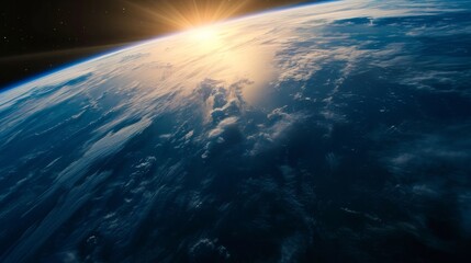 Fototapeta premium Earth horizon, thin blue atmosphere and dark expanses of outer space