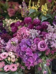 vibrant purple color flowers bouquet, ai