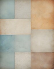 Fototapeta premium Collage of square and rectangular tiles with different colors, textures, and materials with the range from shades of blue, peach, white and grey, Generative AI.