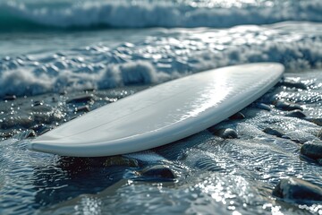 A model of a white surfboard for surfing on the beach. Generative Ai