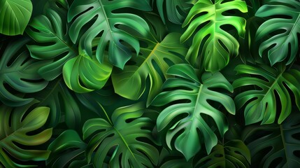 Green monstera leaves plant background