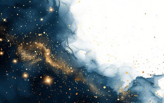 Elegant constellation themed invitation card with dark khaki, gold, and indigo colors on a white background, perfect for events.