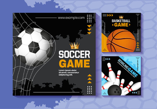 Modern Sports Event Flyer Set for Basketball, Soccer, and Bowling