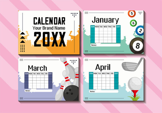 Orange and White Sports Calendar Flat Design Monthly Planner Set