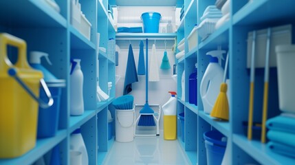 Obraz premium Janitorial room showcasing an array of cleaning supplies.
