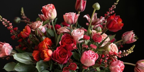 vibrant red color flowers bouquet valentine's day, ai
