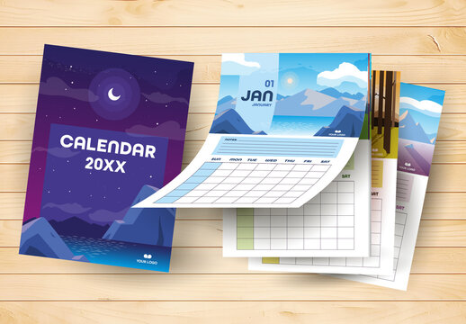Colorful Landscape Illustration Calendar