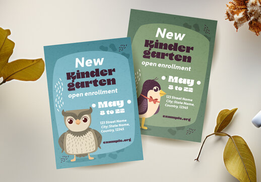 Green And Blue Cute Animals Kindergarten Enrollment Template