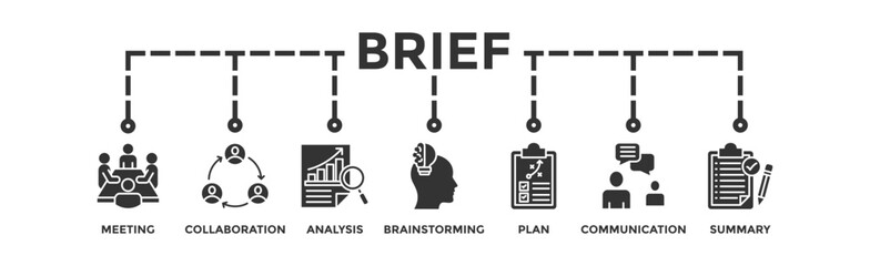 Brief banner web icon vector illustration concept for a briefing of business plan with an icon of meeting, collaboration, analysis, brainstorming, plan, communication, and summary