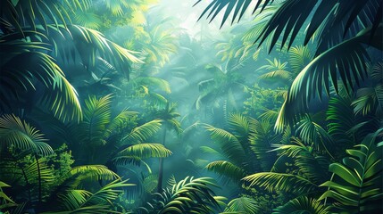 Tropical rainforest texture, realistic illustration, Bright and colorful illustration. Generative AI.