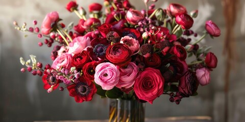 vibrant red color flowers bouquet valentine's day, ai