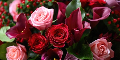 Obraz premium vibrant red color flowers bouquet valentine's day, ai