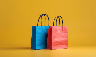 Bright shopping bags on bright colored interior backgrounds. Shopping concept. mockup.Shopping sale delivery concept. Place for text. Copy space.