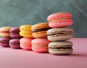Obraz premium stacks of macaroons on a pink table