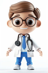 Cute Cartoon Doctor Character with Glasses, Stethoscope, and White Coat