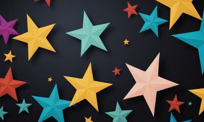 Obraz premium Paper styled Stars: Bright stars of different colors on a dark background