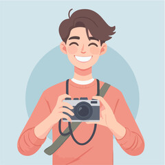 vector ilustration young man with camera