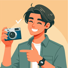 vector ilustration young man with camera