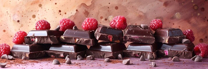 Chocolate bars with raspberries splash