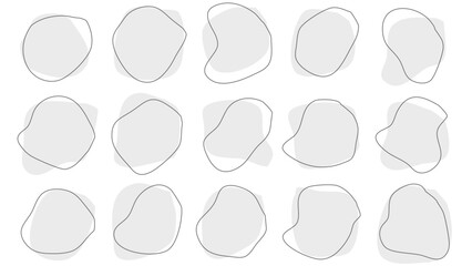 15 Modern gray and dark grey drop Shapes liquid irregular blob with black line abstract elements graphic flat style design fluid illustration set
