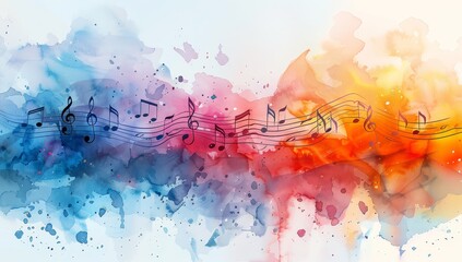 watercolor music notes, white background, colorful