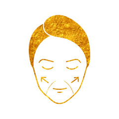 Women beauty face plastic surgery cheeks augmentation drawing in gold color style