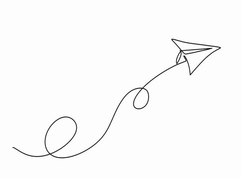 continuous line of paper plane, Cartoon doodle isolated on white background,Vector Illustration design, Arrow, Vector Illustration