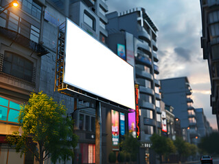 Obraz premium Outdoors a Large Billboard on a Busy City Street Corner Empty Billboard for an Advertising Poster on a City Highway Road for Advertisement, and a Blank Poster Mockup on a White Background