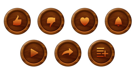 Buttons for the video blog interface. Like buttons, share, add to favorites. Vector set