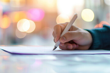 Closeup image of a candidate's campaign speech for the 2024 election with a softly blurred background. Designed to highlight political engagement and leadership communication.