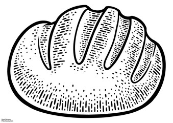 Loaf of bread sketch engraving PNG illustration. T-shirt apparel print design. Scratch board imitation. Black and white hand drawn image.