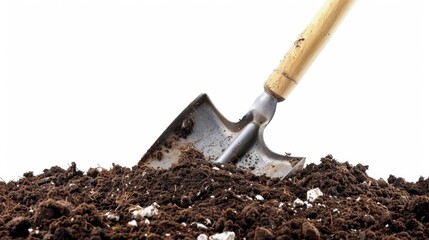 Illustration of a garden spade turning over earth with a white backdrop