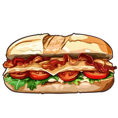 Vector illustration of a subway chicken & bacon ranch melt on a white background. Suitable for crafting and digital design projects.[A-0004]