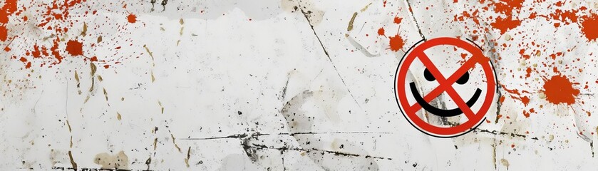 Fototapeta premium Illustration of a prohibition sign with the text No Smiling in bold letters on a white backdrop