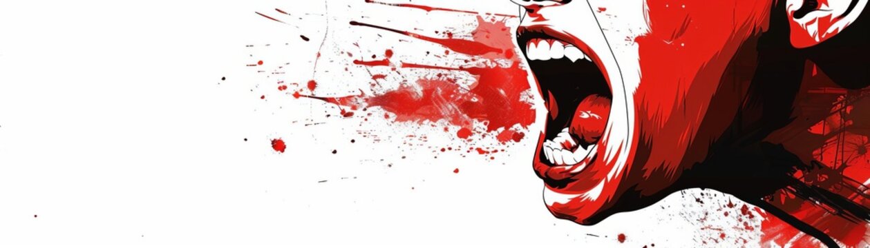 Illustration of a person yelling with a red face on a white background