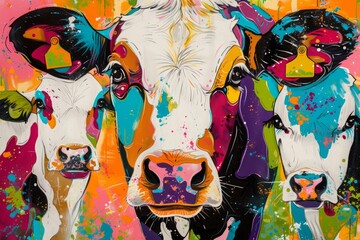 Abstract colorful illustration of cows. Ai generative art